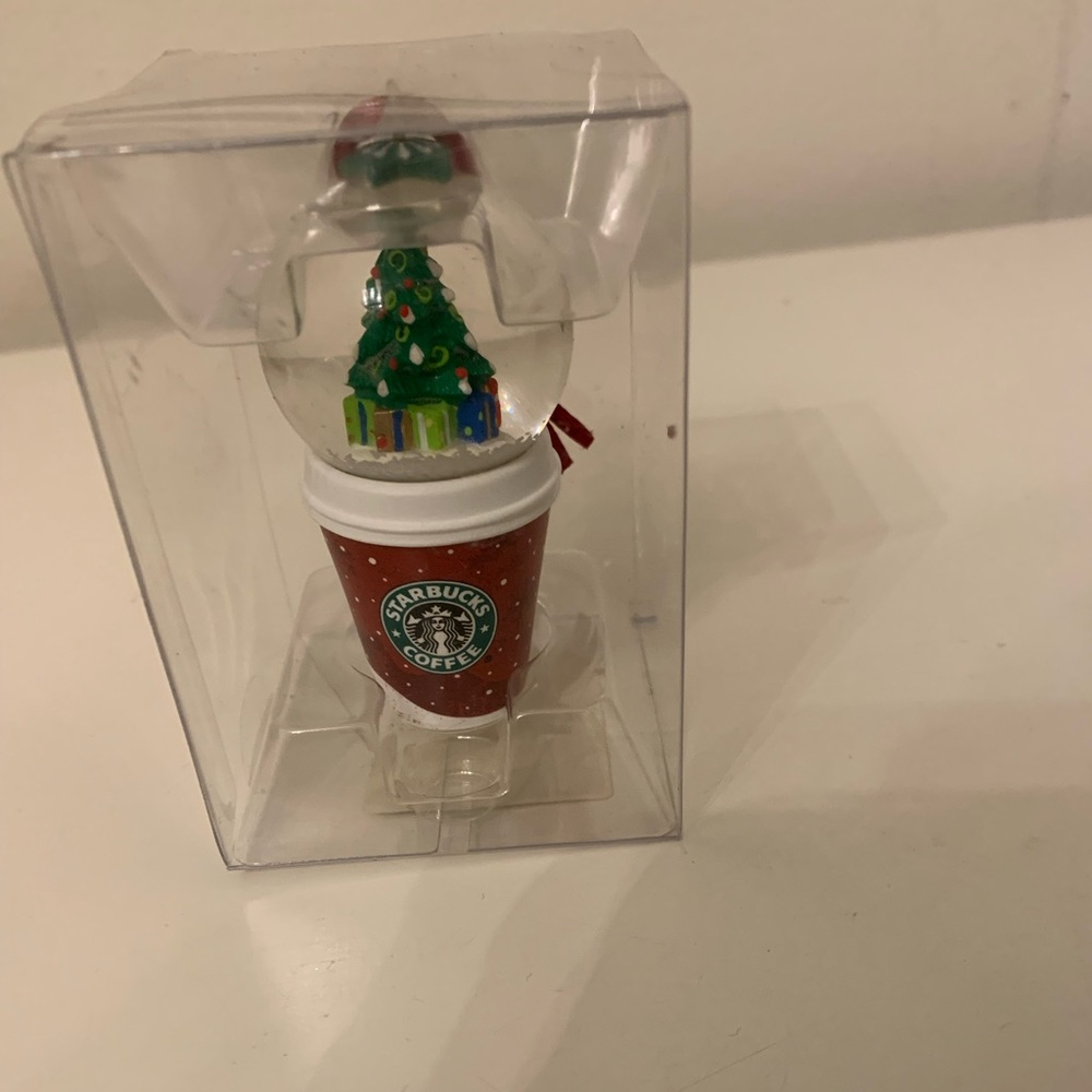 Starbucks Red Cup Ornament with Green Christmas Tree snow globe
